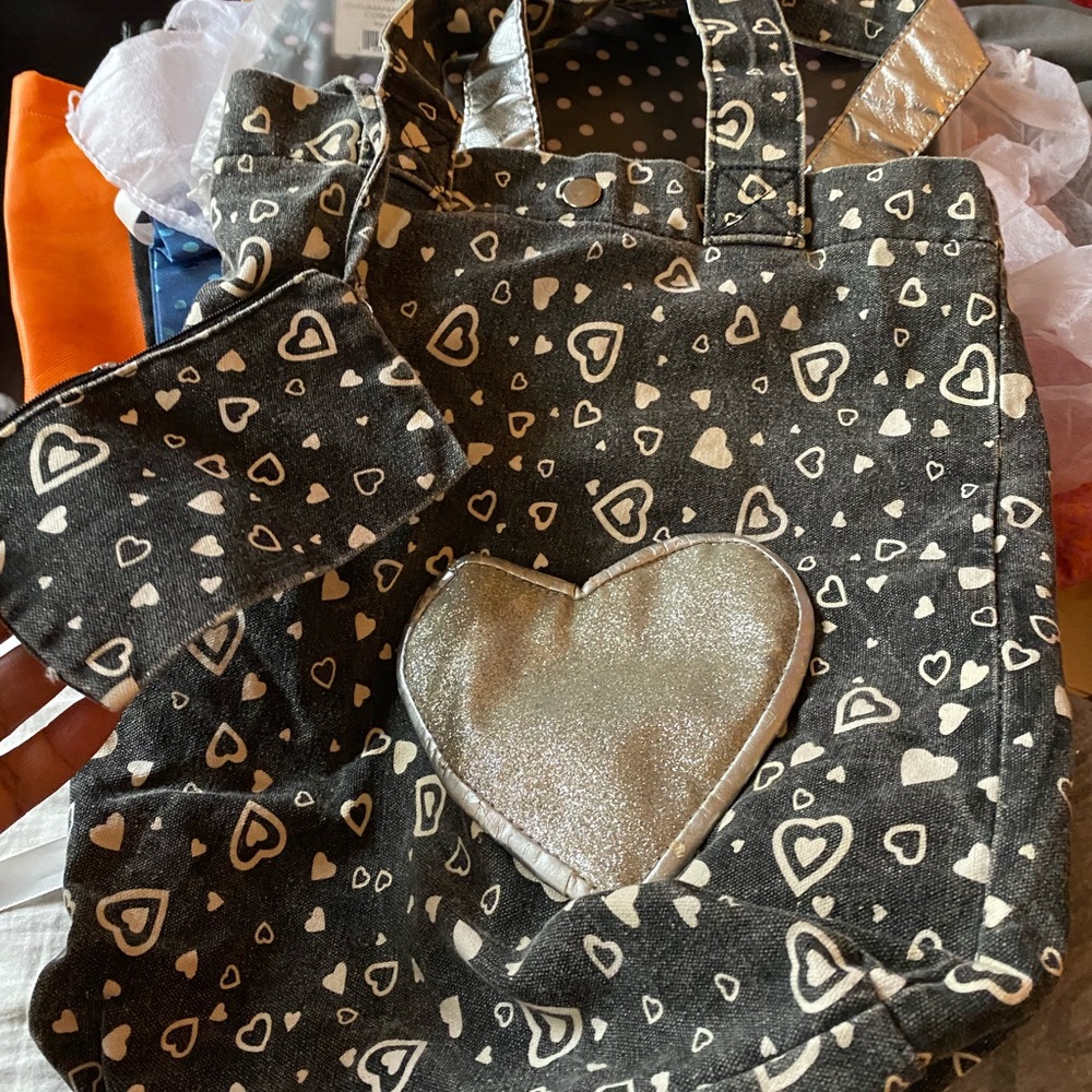 Black denim tote and wallet